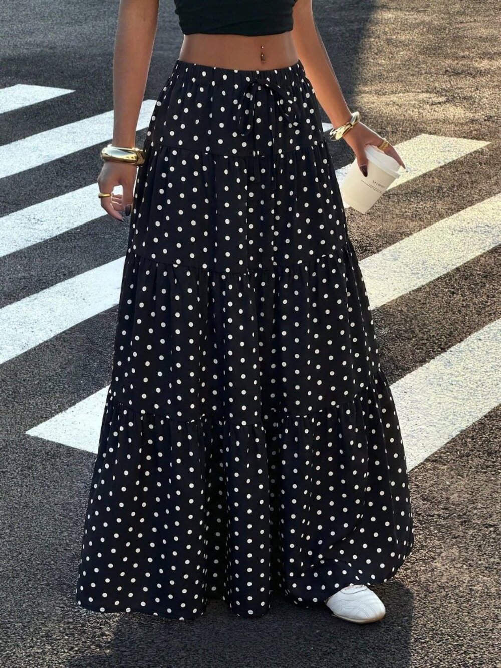 Black Casual Women's Polka Dot Boho Date Vacation Outing A-Line Skirt Polka Dot